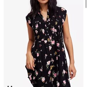 Free People Greatest Day Black Floral Smocked Mini Dress S M